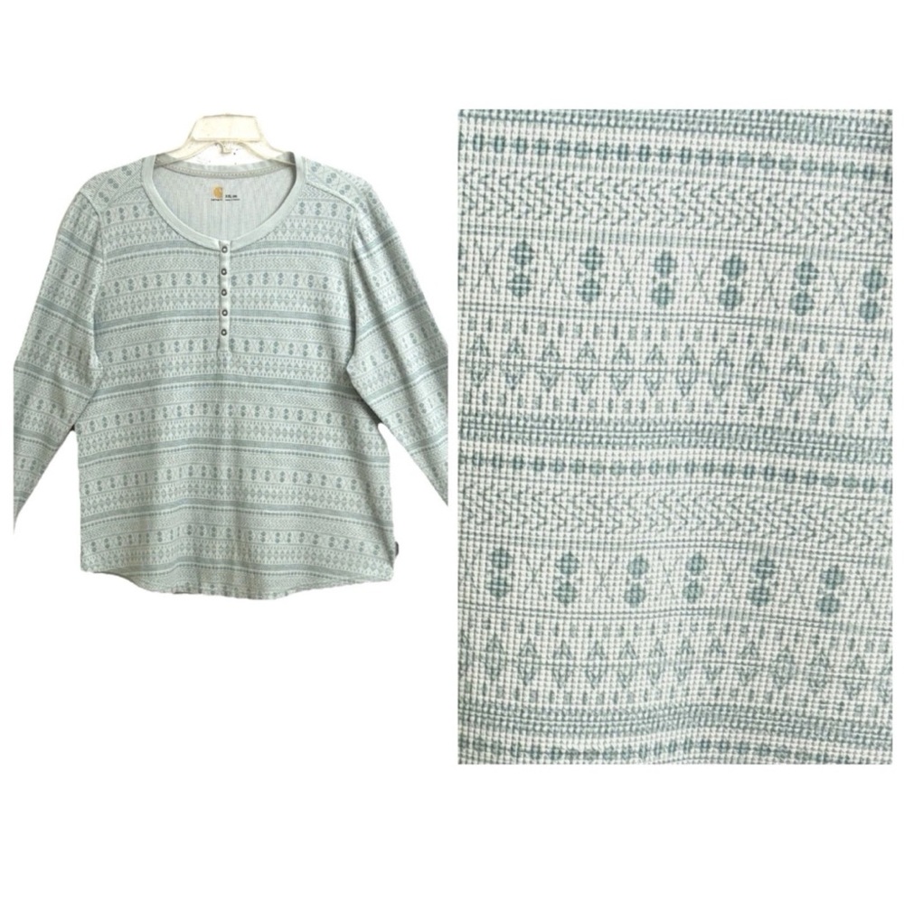 CARHARTT WMN FAIR ISLE HENLEY TOP XXL/1X WAFFLE KNIT THERMAL L/S GORPCORE SCANDI